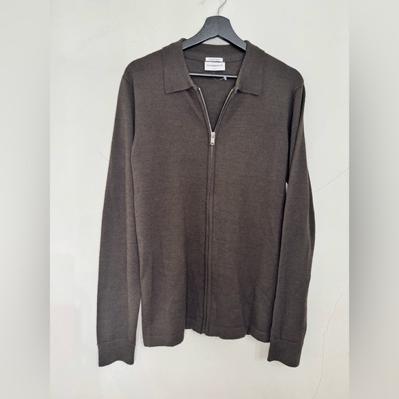 NWOT Men’s Lindbergh Nyle Merino Soft Wool Zip Slim Fit Spring Cardigan in Brown - Picture 2 of 9